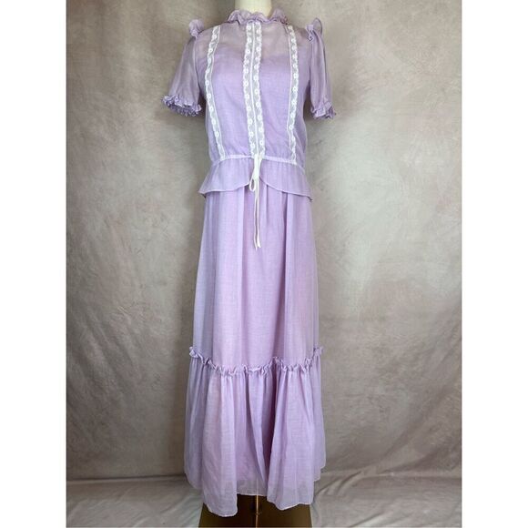 Vintage 70s Gunne Sax Style Maxi with Caplet Puff Sleeves Dress - Picture 1 of 11